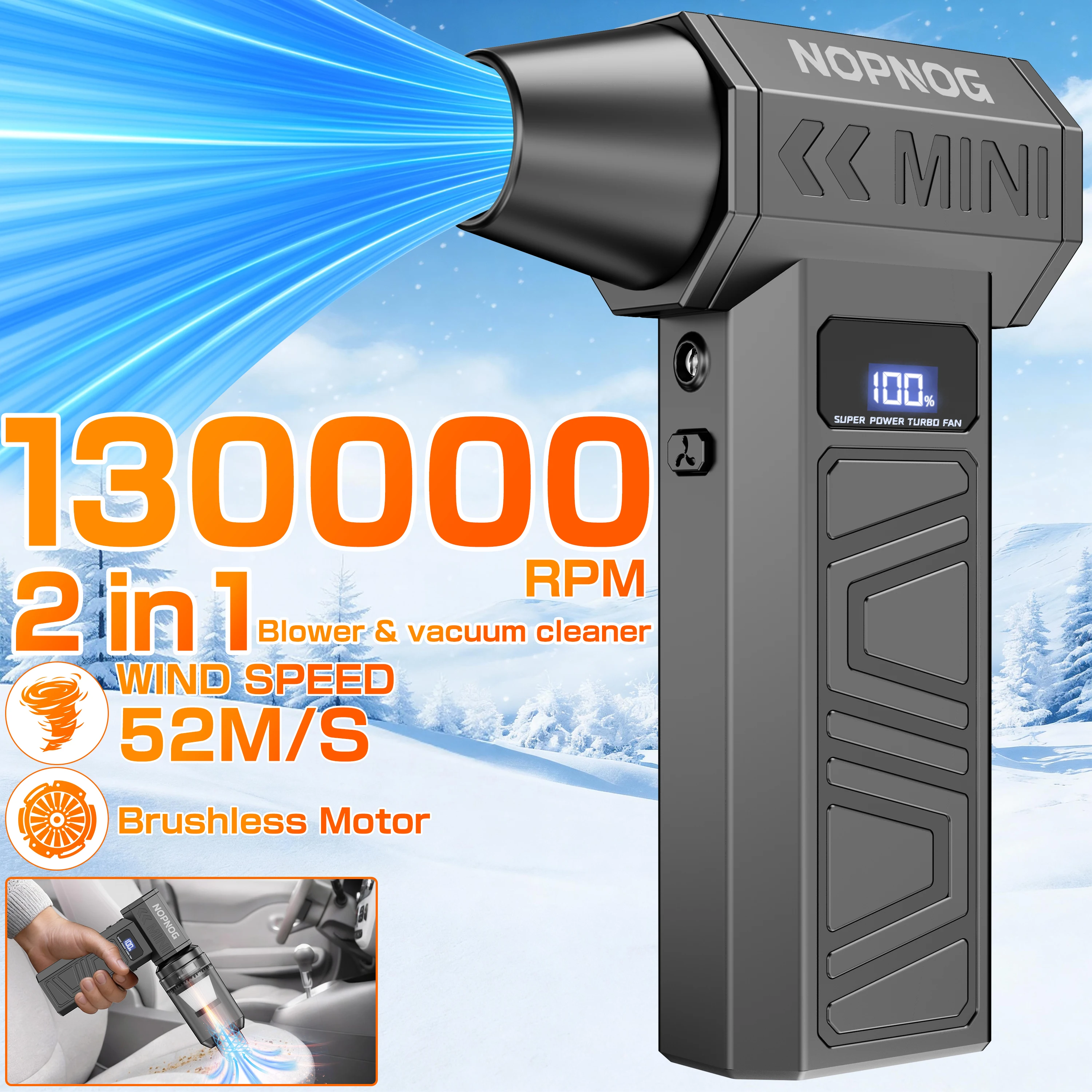 

2 in 1 Blow Snow Vacuum Cleaner Turbo Blower Jet Fan Multi-scenario Use Cleaning Blowing Tool Car Violent Fan Auto Accessories