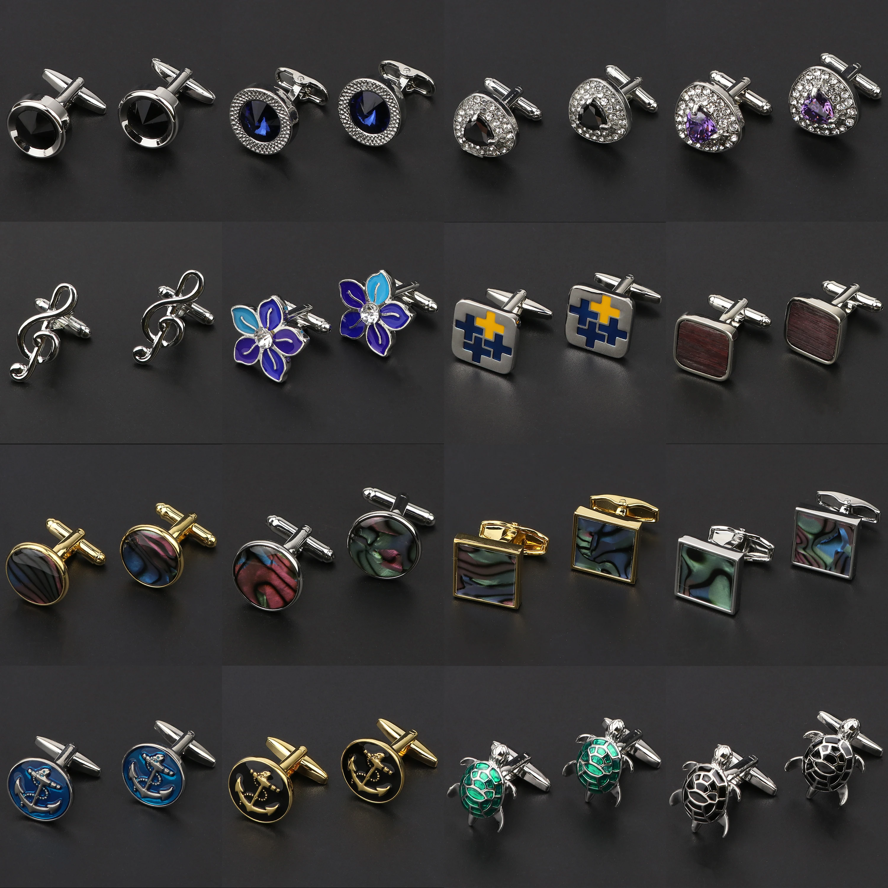 Luxury Mens Shirt Suit Cufflinks High Quality Classic Round Square Turtle Flower Anchor Cuff Button Wedding Party Gift Accessory