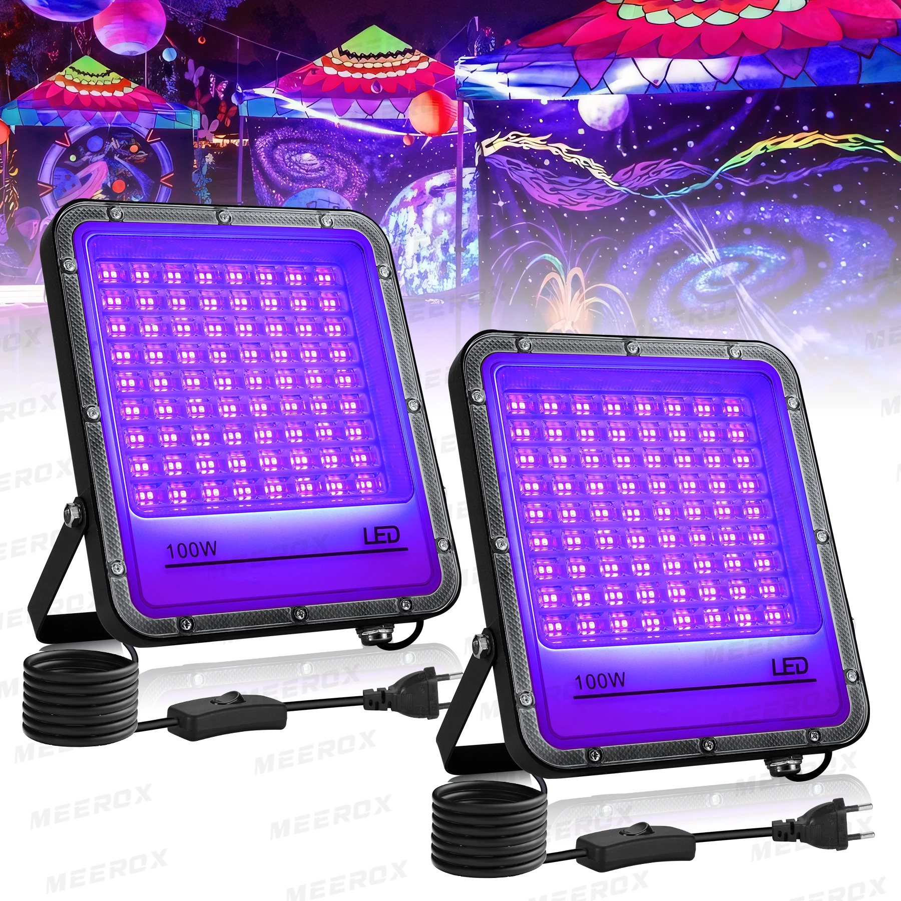 50W 100W 150W UV-Schwarzlicht Outdoor LED-Flutlicht mit Stecker LED-Scheinwerfer 395nm Lampe für Bar, Nachtclub, Party, Halloween