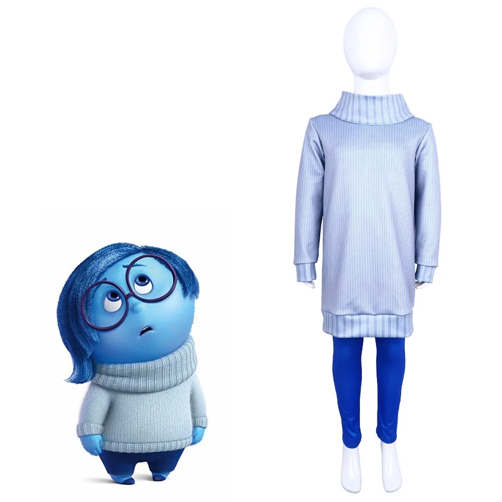 tristeza-cosplay-camisola-dos-desenhos-animados-dentro-traje-para-fora-2-halloween-tristeza-camisa-de-gola-alta-calcas-azuis-emocoes-alegria-raiva-ansiedade
