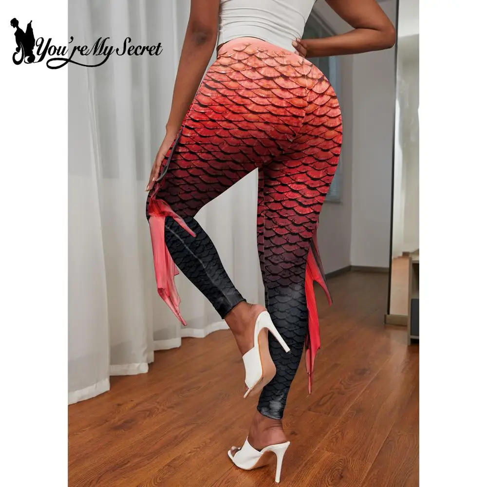 [You're My Secret] Colorful Mermaid Leggings for Women Sexy Fish Scale 3D Printed Tights Skinny Yoga Pants Beach Trousers