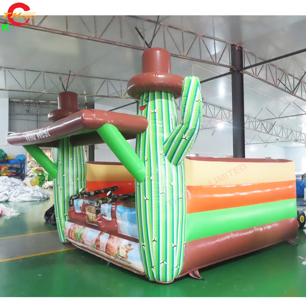 Navio de ar rápido 4.5x3.5x2.6mh west tema cactus bola arma jogo de tiro inflável carnaval brinquedos com ventilador para aluguel de festa
