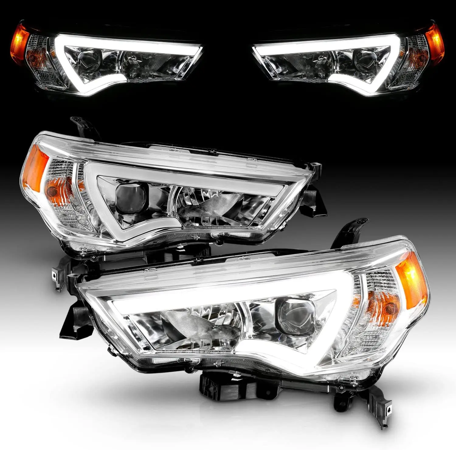 

Для Toyota 4Runner 2014-2023 гг. Светодиодная трубка с квадратным хромированным набором фар проектора в сборе — со стороны пассажира и водителя