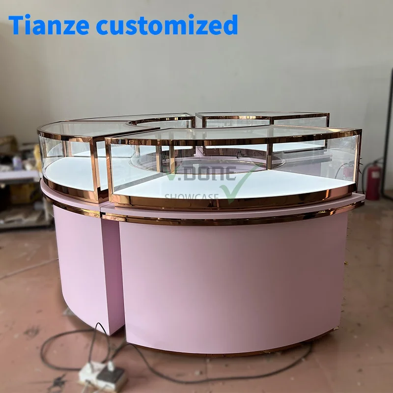 [Customized] glass jewelry display wooden showcase jewelry jewellery Island shop Wood stainless steel jewelry stal