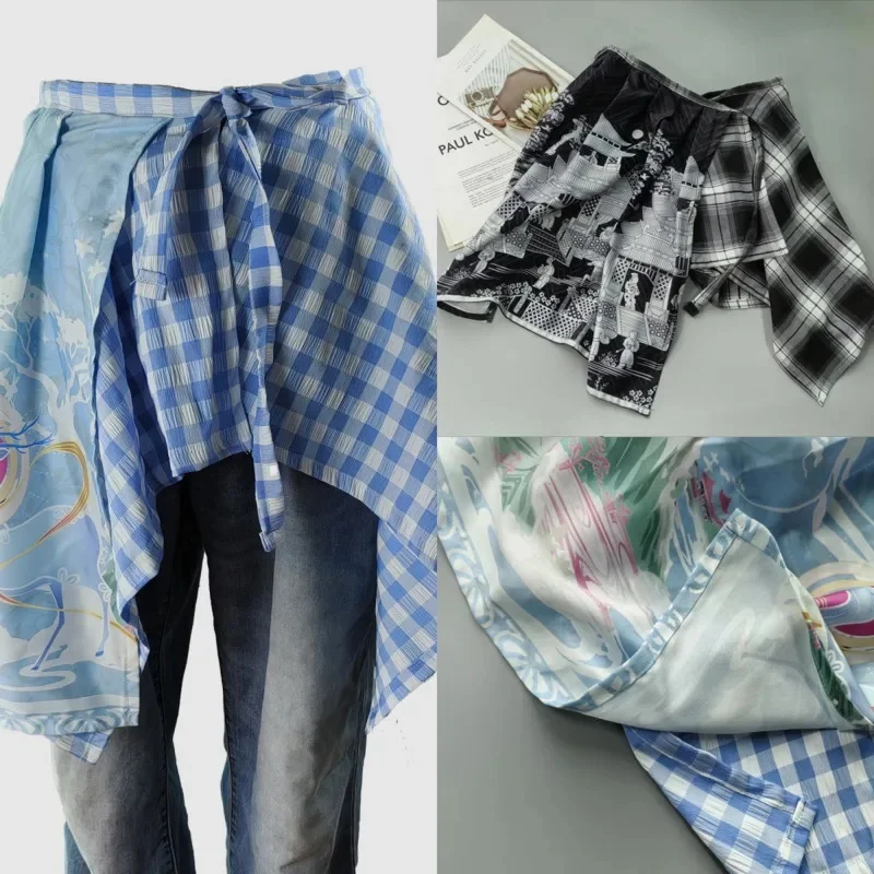 

Y2K Korean Plaid Dresses Pants Casual Skirt Pants Fashion Style Waist Dual Color Irregular High Street Loose A-line Dresses New