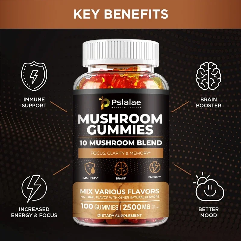 Mushroom Gummies - Reishi, Cordyceps and Lion\'s Mane Organic Mushroom Extracts, Nootropic Brain Booster