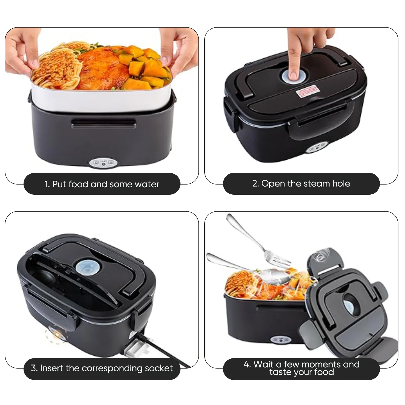 1,5 L 60W Robuste elektrische Lunchbox, Speisenwärmer, tragbarer Speisenheizer für Auto oder Zuhause - Auslaufsicherer 304 Edelstahl-Inneneinsatz – Detail 5