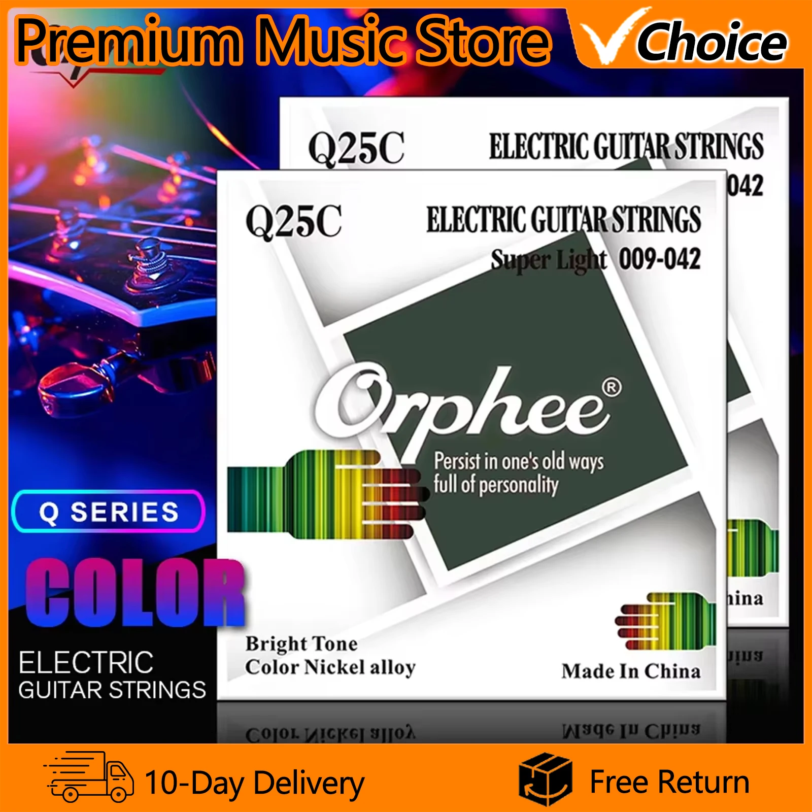 

Orphee Q25C Electric Guitar Strings Color High Carbon Steel Hexagonal Core Electric Guitarra Stings Guitar Parts & Accessories