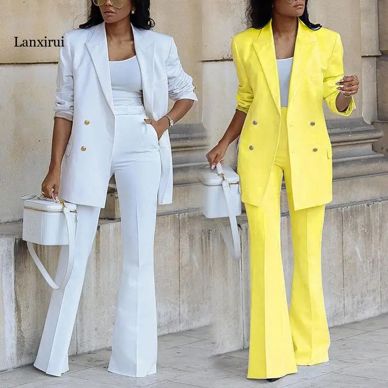

Autumn Winter New Women Blazer and Guard Pants Sets Two Pieces OL Single Breasted Jacket Formal Suit Straight Trousers Spring