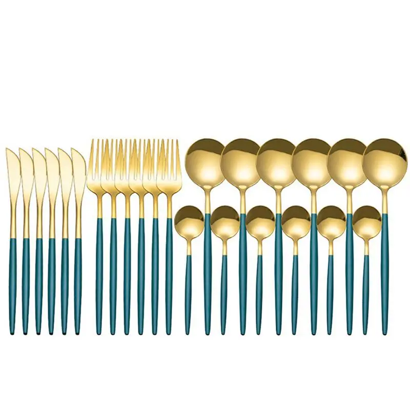 AEE8-24Pcs Stainless Steel Dinnerware Set Cutlery Spoon Fork Knife Western Cutleri Silverware Flatware