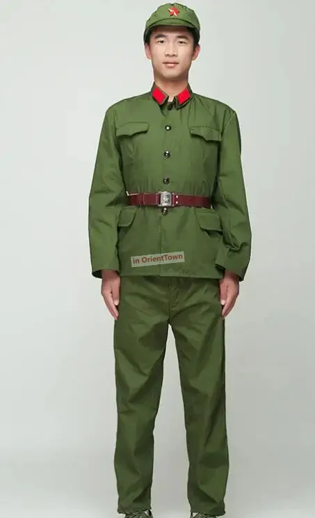 Stage Show Soldier Uniform Red Guard Green Performance Costume Film Television Eight Route Army Hat + Coat + Pants Military Suit