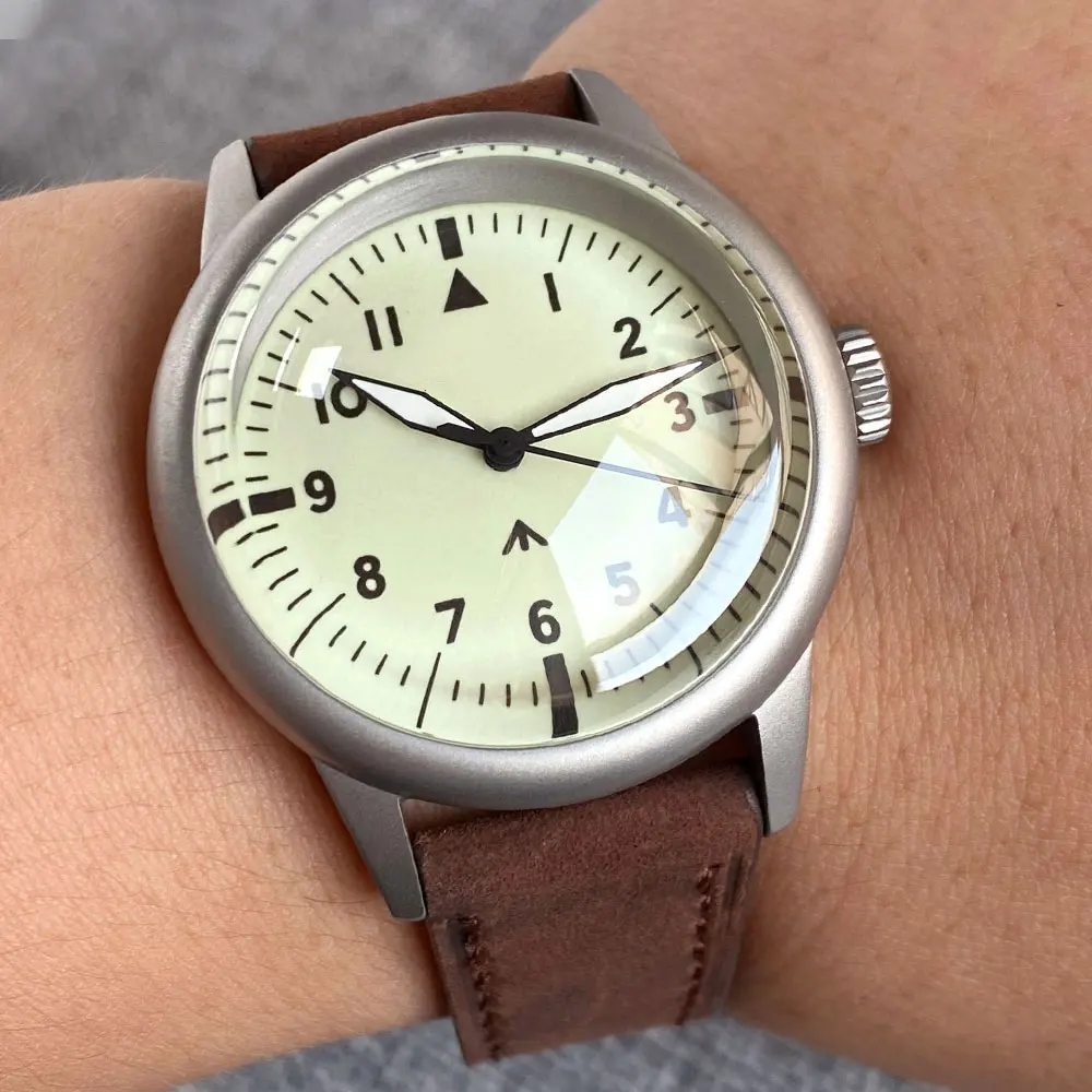 Tandorio 36 مللي متر مزدوج القبة الياقوت الزجاج اليابان NH35A التلقائي الميكانيكية الرجال ساعة العسكرية الرجعية الطيار 200 متر مقاوم للماء