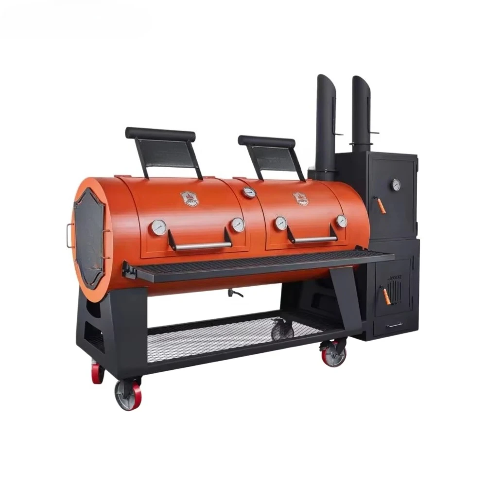 American Offset Smoker Grill, Outdoor Patio Wood & Charcoal BBQ Cooker, Large Dual-Chamber Horizontal Barbecue Smoking Equipment
