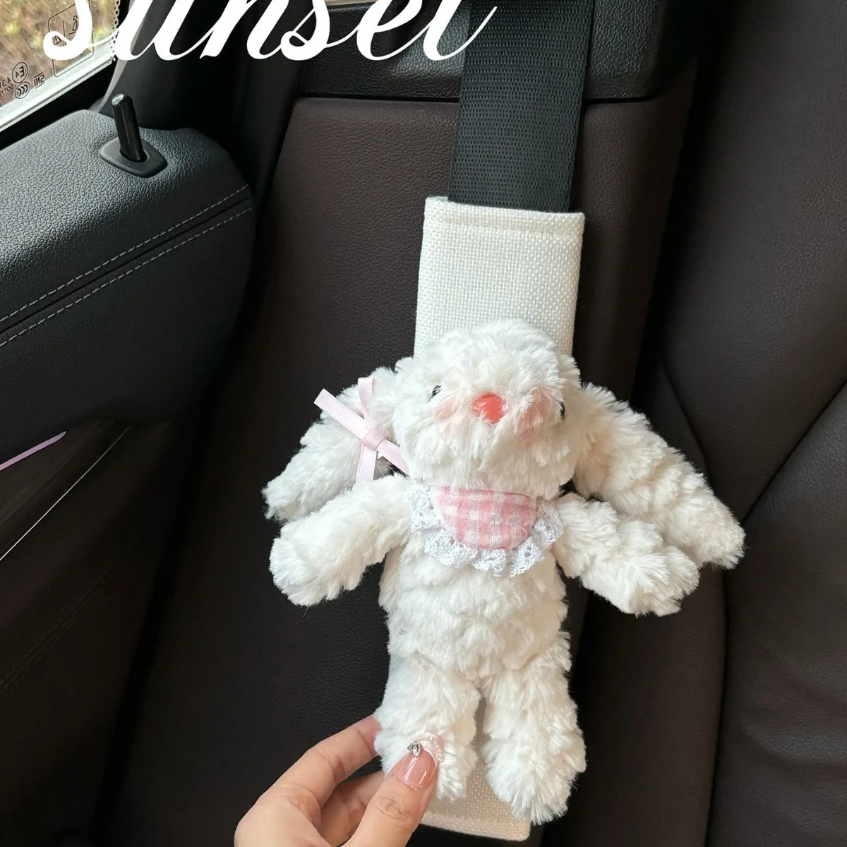 

lop-eared rabbit car seat belt, shoulder guard, neck guard, child safety belt, plush doll, new car gift.