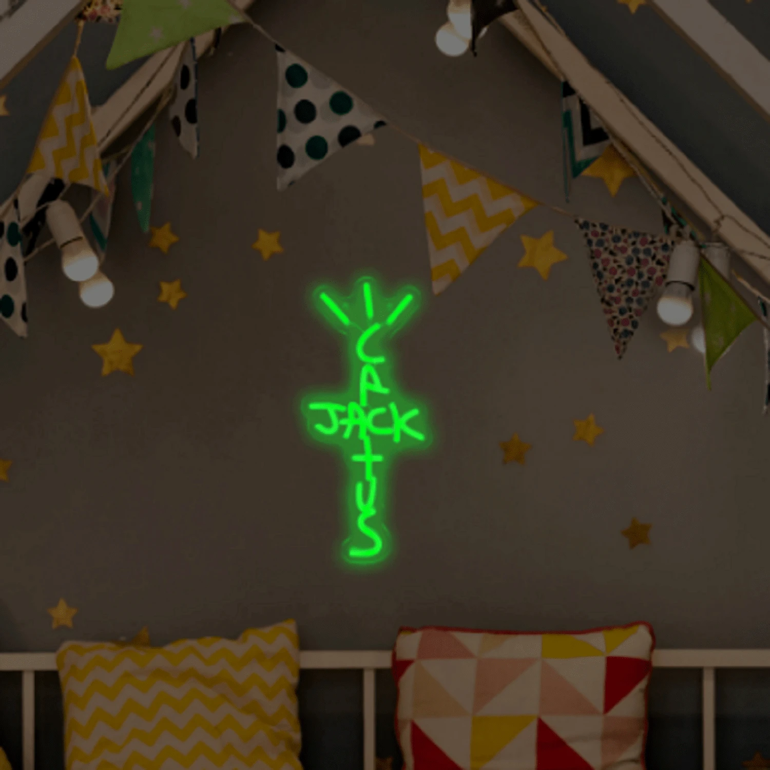 Cactus Jack Green LED Neon Sign with Dimmable Art Wall Light Decoration for Home Gaming Room Office Bar Christmas Party Gift