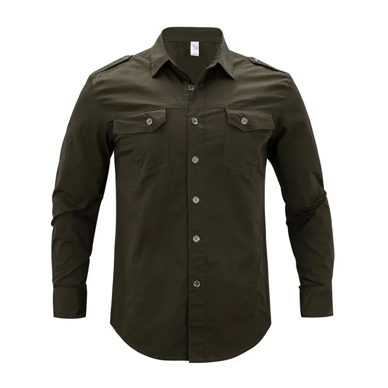 Military Style Men Shirts Long Sleeve Cotton Cargo Tactical Army Top Male Shirt Green Khaki Blue Big Size Plus 4XL Xxxl 5xl