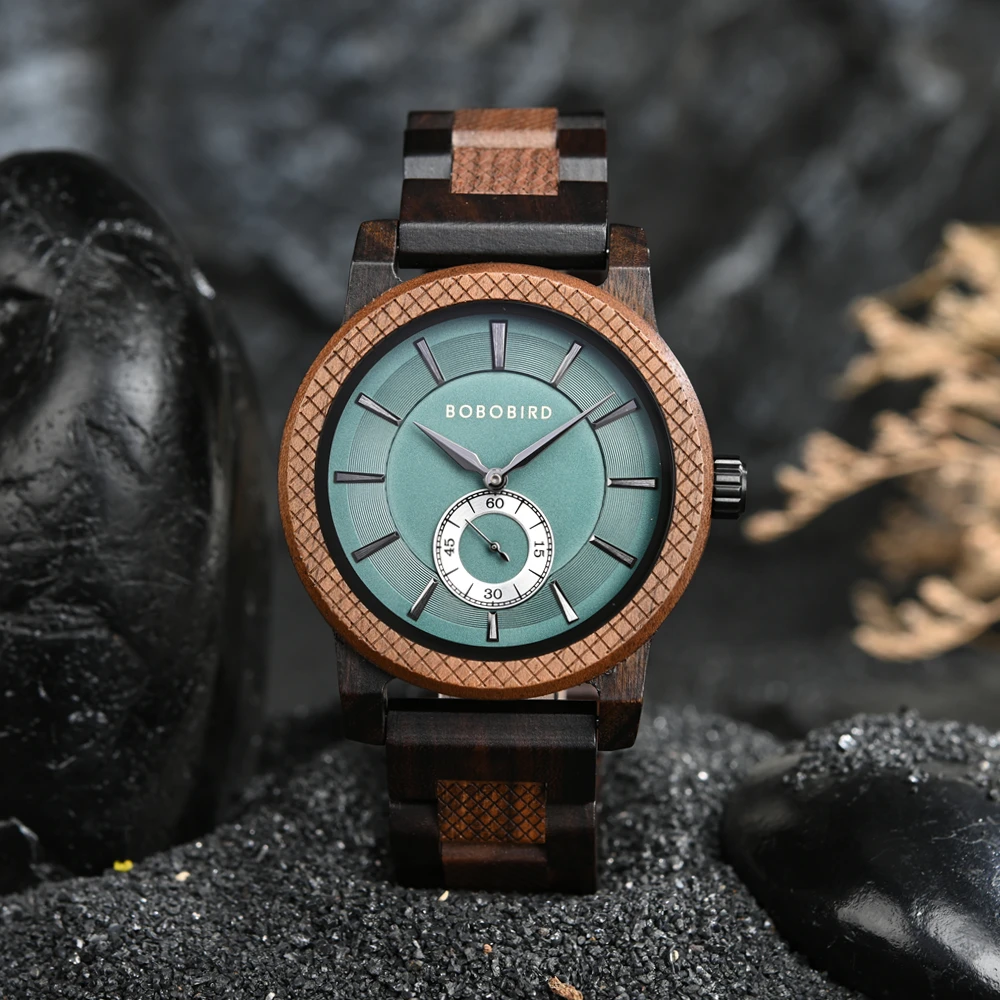 BOBOBIRD-Reloj de madera de cuarzo para hombre, nuevo accesorio de pulsera de negocios a la moda, relojes grabados con logotipo personalizado, gran caja de regalo de cumpleaños