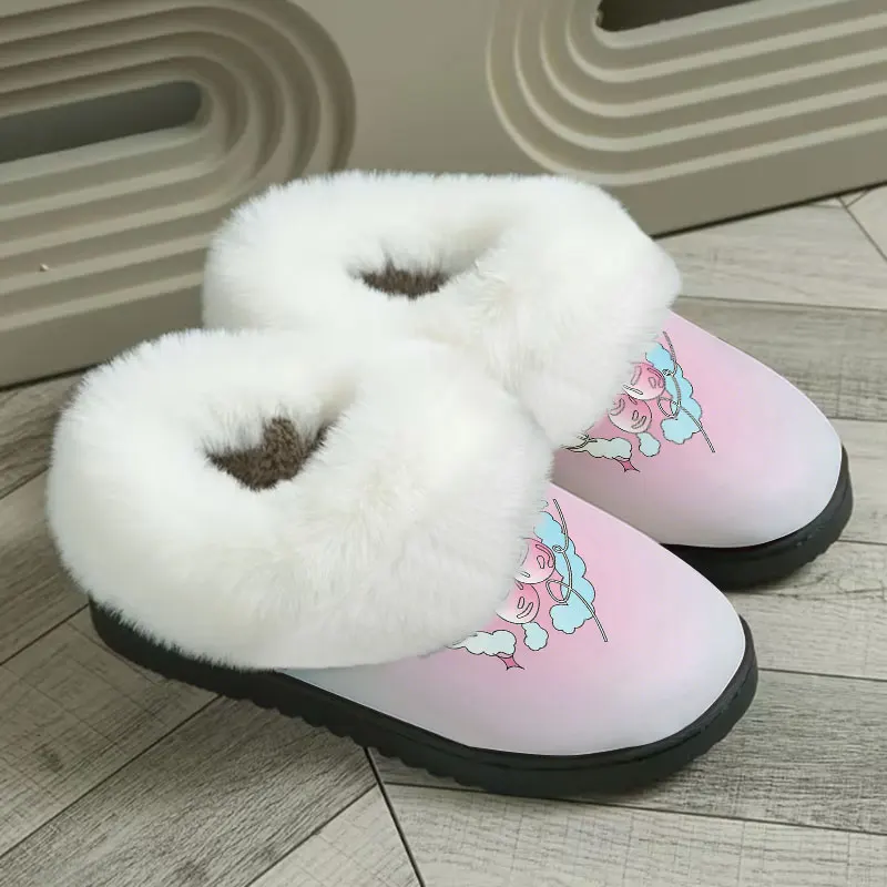 Pink Cloud Angel Print Women's Winter Warm Plush Slippers Fuzzy Fleece House Slippers Indoor Shoes view 4