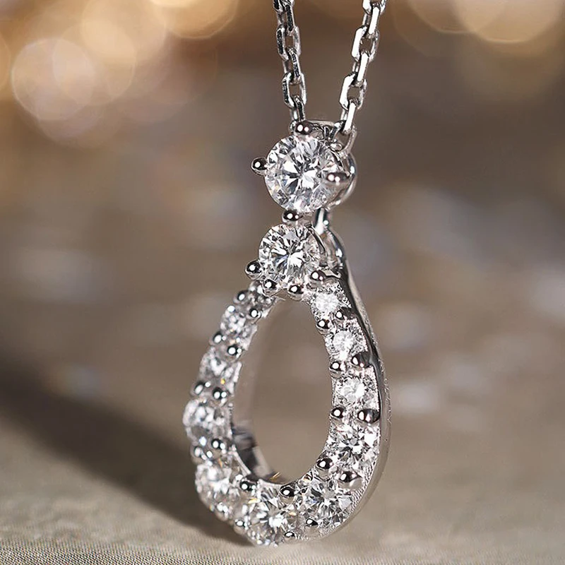 Huitan هندسية Waterdrop على شكل قلادة قلادة للنساء الرائعة AA مكعب زركونيا الفاخرة العصرية مجوهرات الزفاف النسائية #1