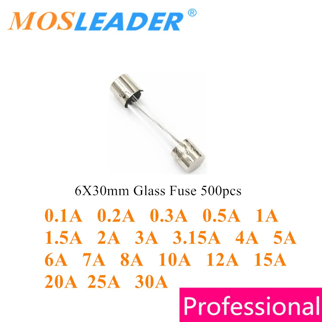 

Mosleader 500pcs 6X30mm 250V 0.1A 0.2A 0.3A 0.5A 1A 1.5A 2A 3A 3.15A 4A 5A 6A 7A 8A 10A 12A 15A 20A 25A 30A быстрорастворимый стеклянный предохранитель