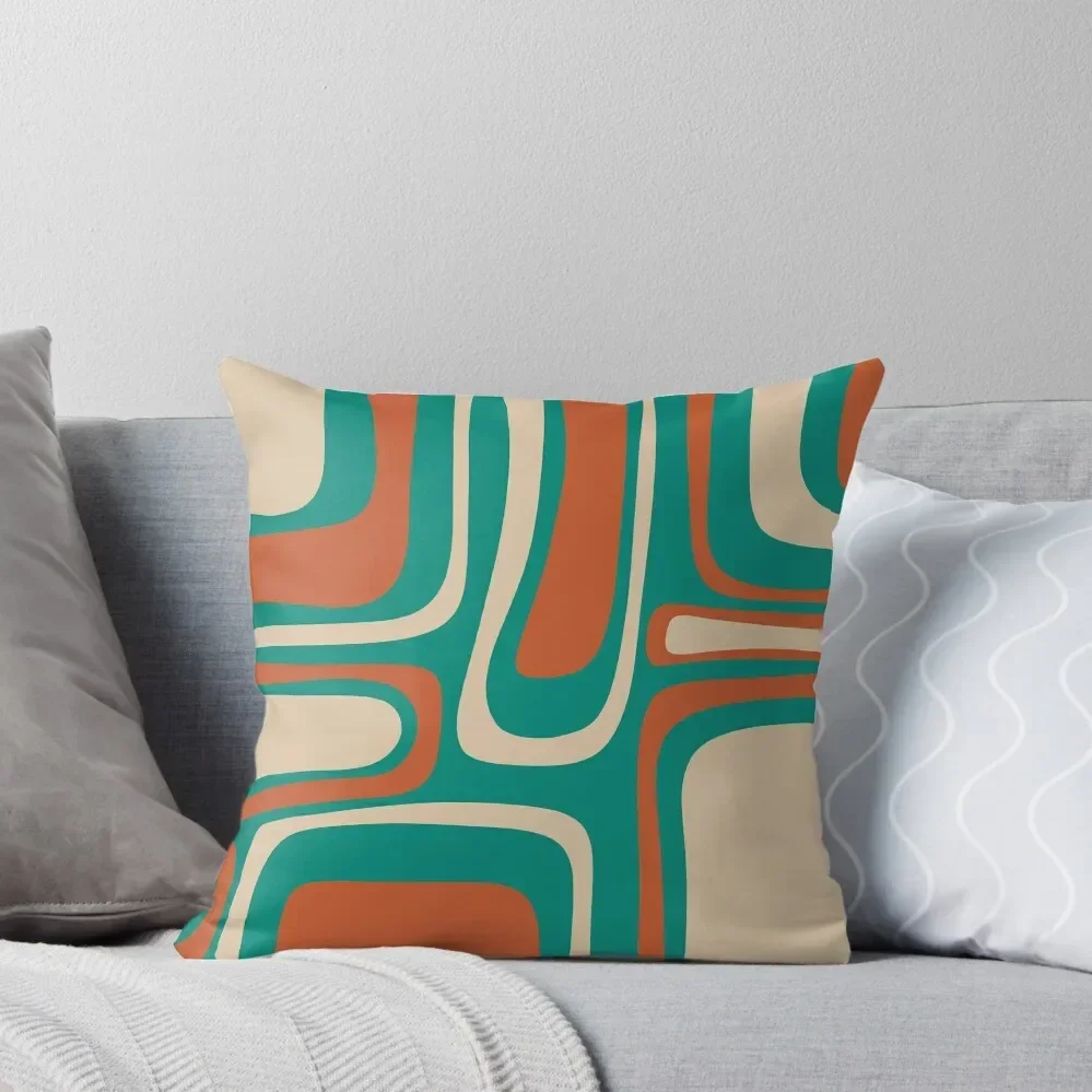 

Palm Springs Retro Midcentury Modern Abstract Pattern in Mid Mod Orange, Turquoise Teal, and Beige Throw Pillow