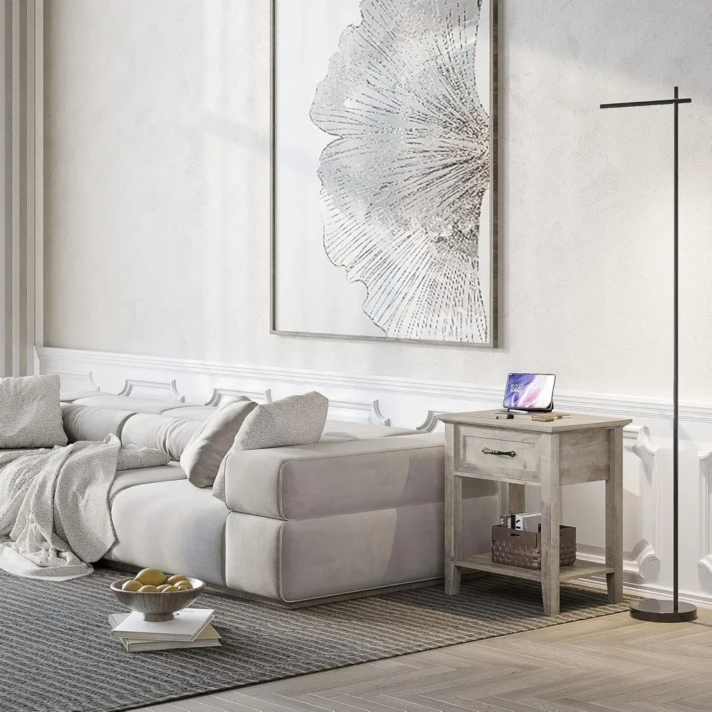 Stolik pomocniczy z szufladą, stolik boczny do pokoju do nauki, 2-poziomowe półki do przechowywania, stolik nocny do sypialni, salonu, stoliki pomocnicze