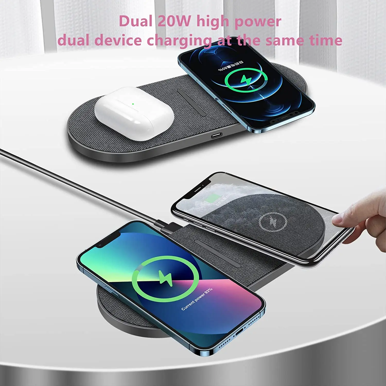 40W Dual Wireless Chargers for iPhone 15 14 13 12 11 XS XR X 8 Samsung S24 S23 Airpods 3 Pro Fast 2 in 1 Induction Charging Pad