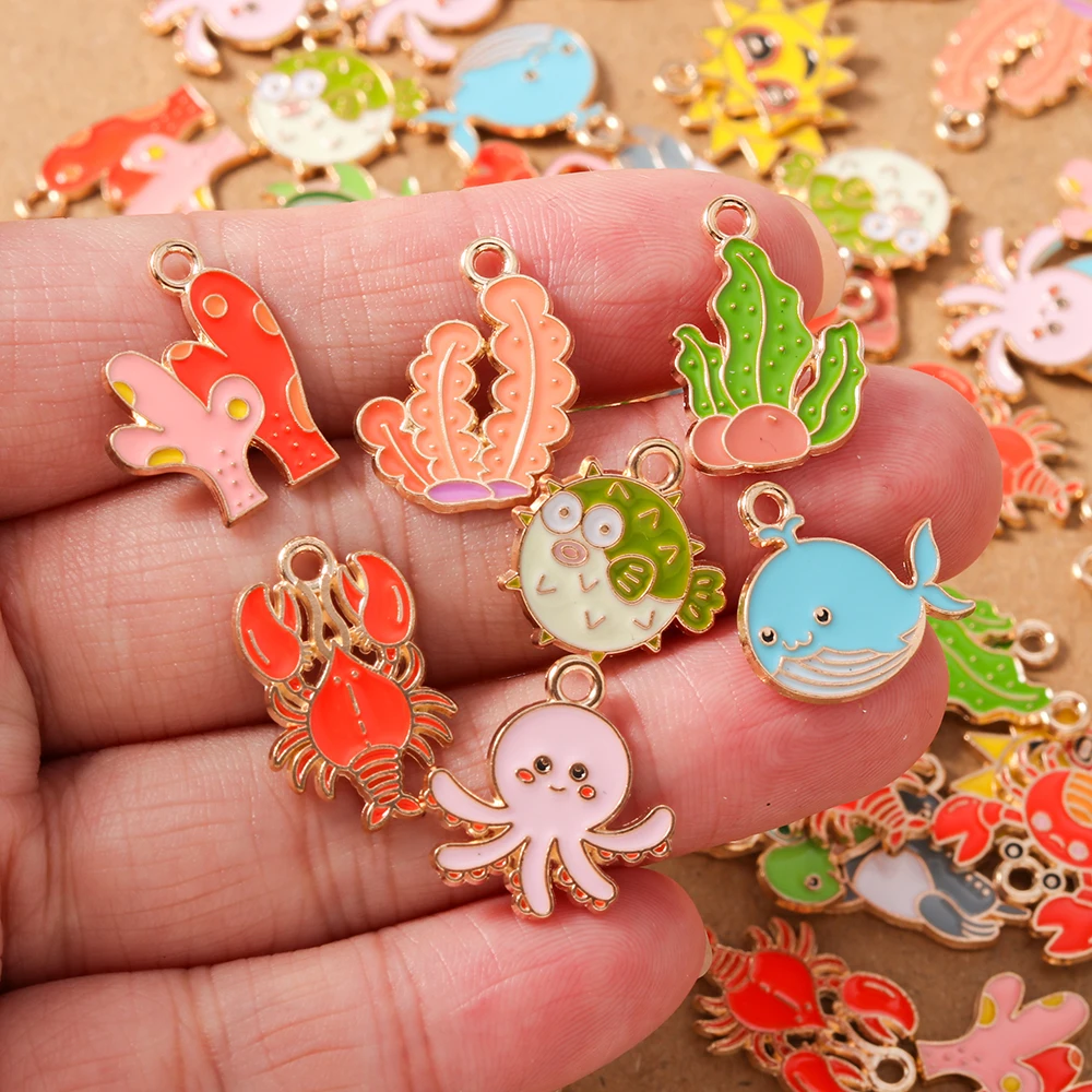 

10pcs Enamel Octopus Turtle Crab Coral Charms Marine Life Pendants for Jewelry Making Necklace Earrings DIY Bracelet Accessories