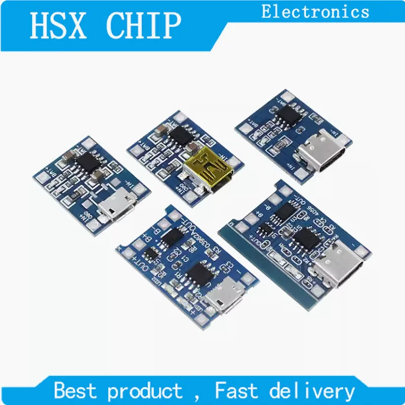 5pcs Micro USB 5V 1A 18650 TP4056 Lithium Battery Charger Module Charging Board With Protection Dual Functions 1A Li-ion