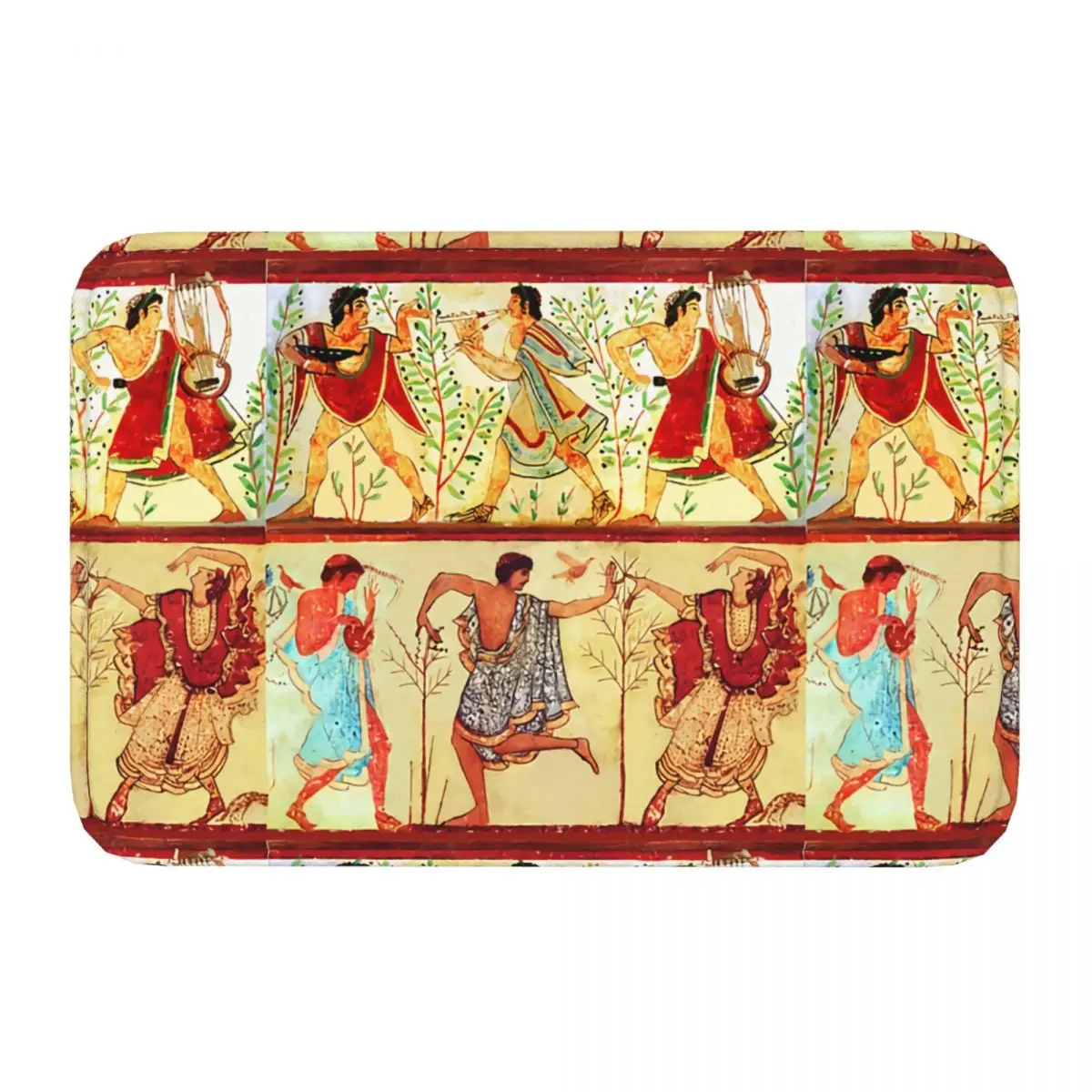 Anti-Slip Doormat Kitchen Mat ETRUSCAN DANCERS MUSICIANS WITH LYRA AND AULOS PLAYER Antique Tarquinia Fresco Balcony Carpet Rug