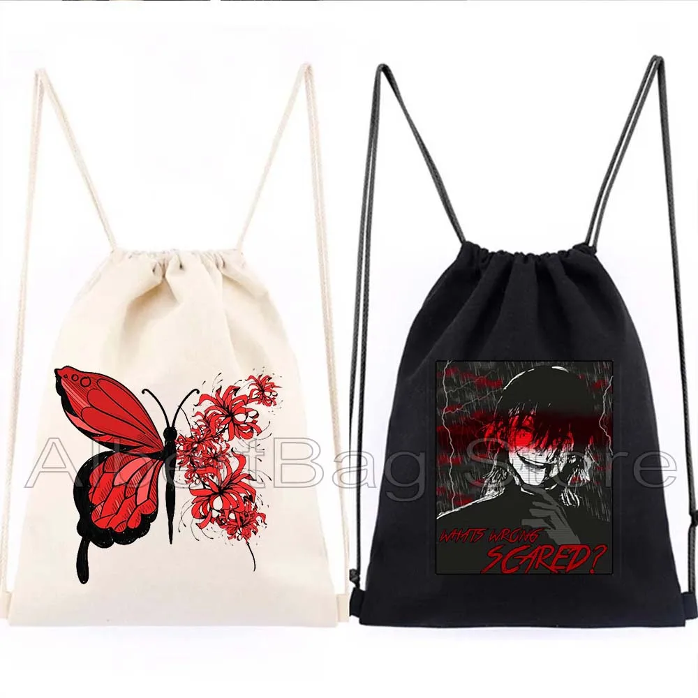 Mochila de lona con cordón para fútbol, bolsa de cuerda, Anime Kaneki Ken, mariposa, Araña, lirio, Tokyo Ghoul, divertido, a la moda, gimnasio