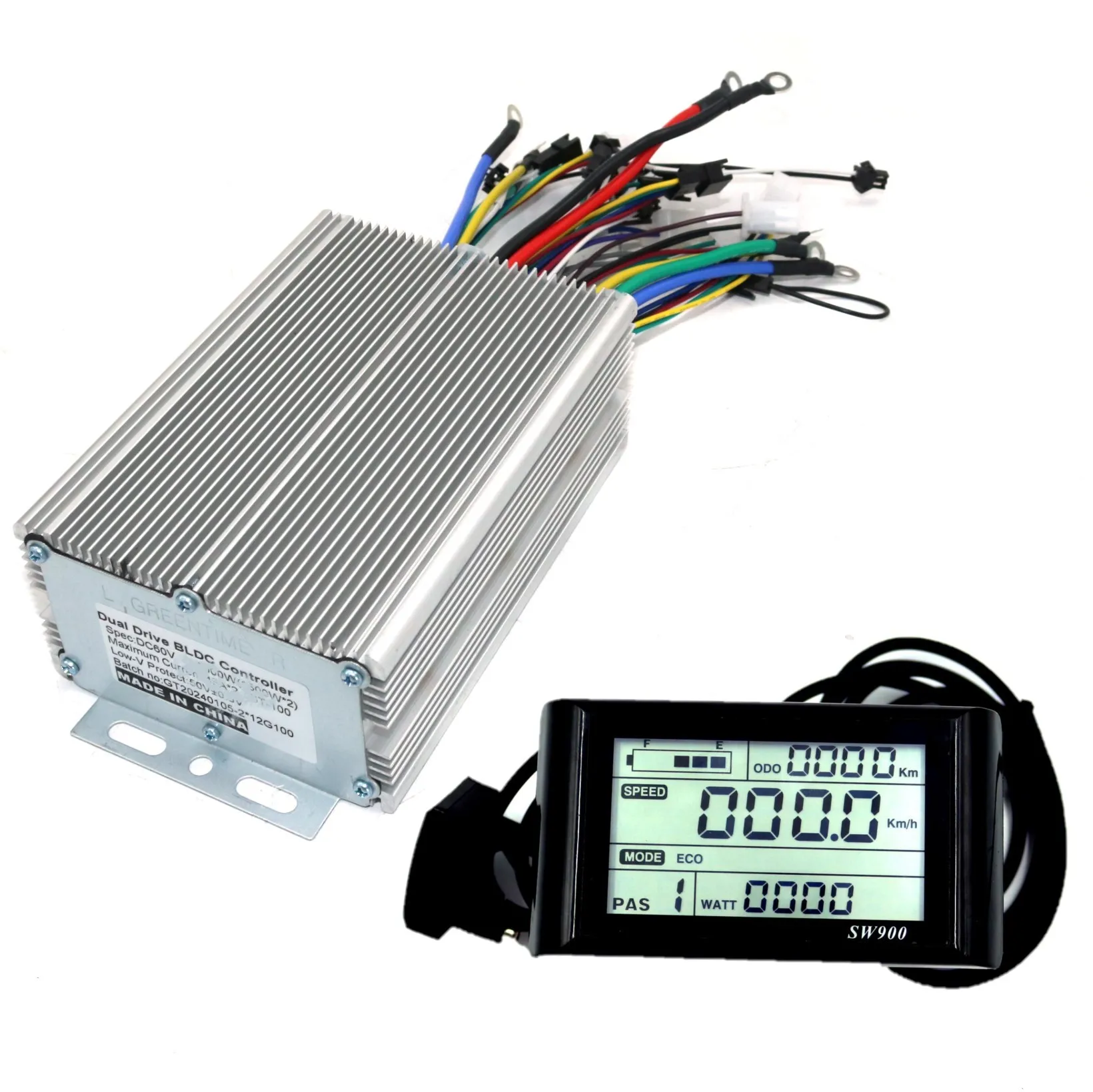 GREENTIME Dual Drive 48/60/72V 2000W Sine Wave Brushless DC Motor Controller Electric Scooter E-bike Driver and SW900 One Set