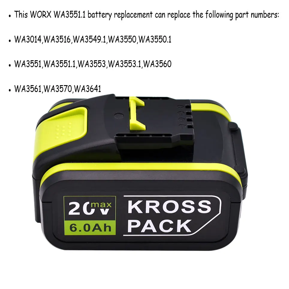 Original For Worx 20V 6000mah Battery Li-ion Battery WA3553 WA3551 WX176 WA3572 WA3553 WX390 WA3551 WX178 WU268 Drill Battery