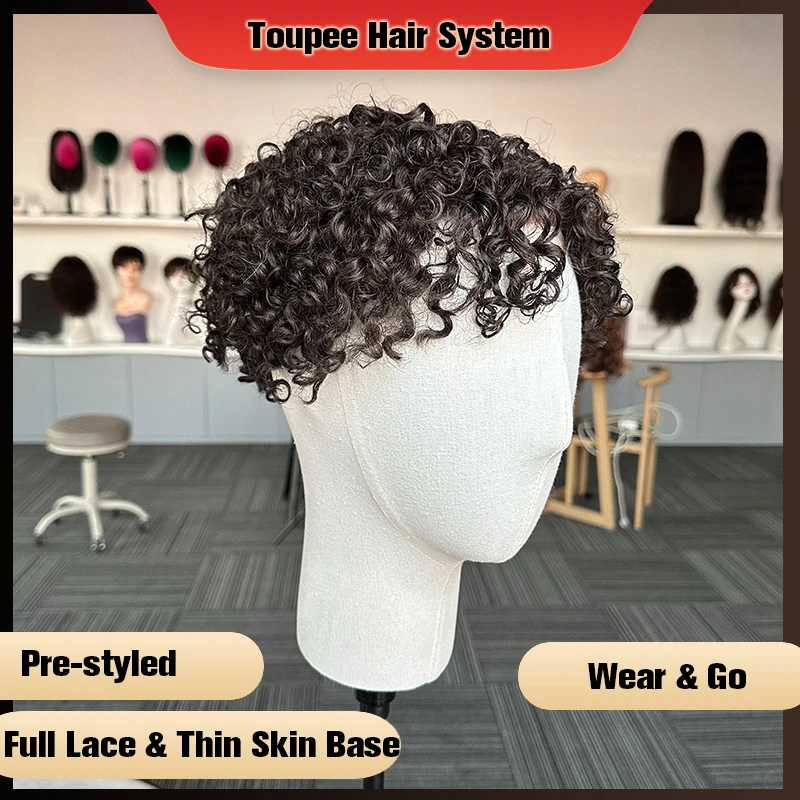 Pre-Styled Toupee For Men #3 Lace And Thin Skin Base Human Hair System Replacement Wig For Men\'s Durable Male Pre Cut Prosthesis