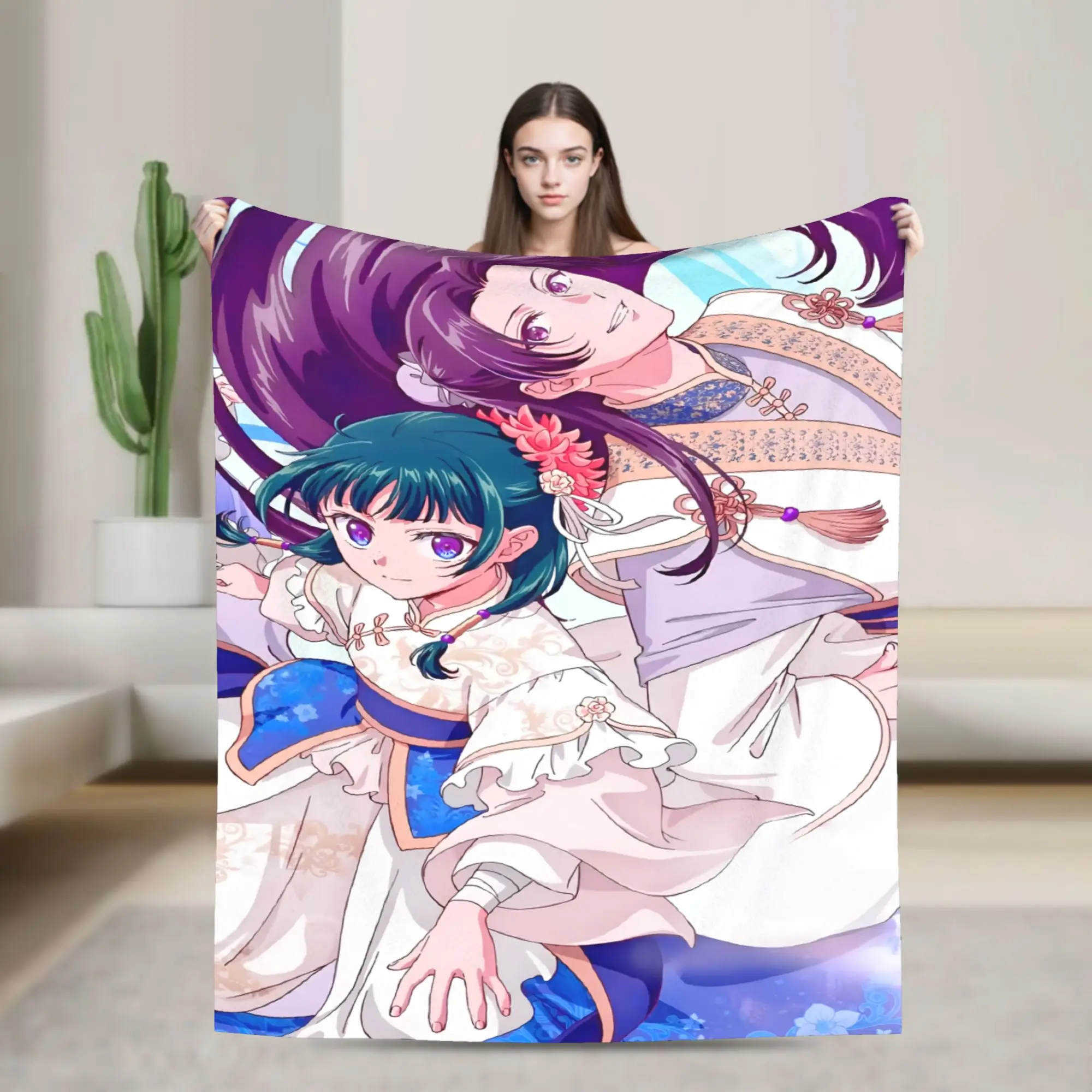 The Apothecary Diaries Anime Knitted Blankets Flannel Maomao Jinshi Soft Throw Blankets for Bedroom Sofa Bedroom Quilt