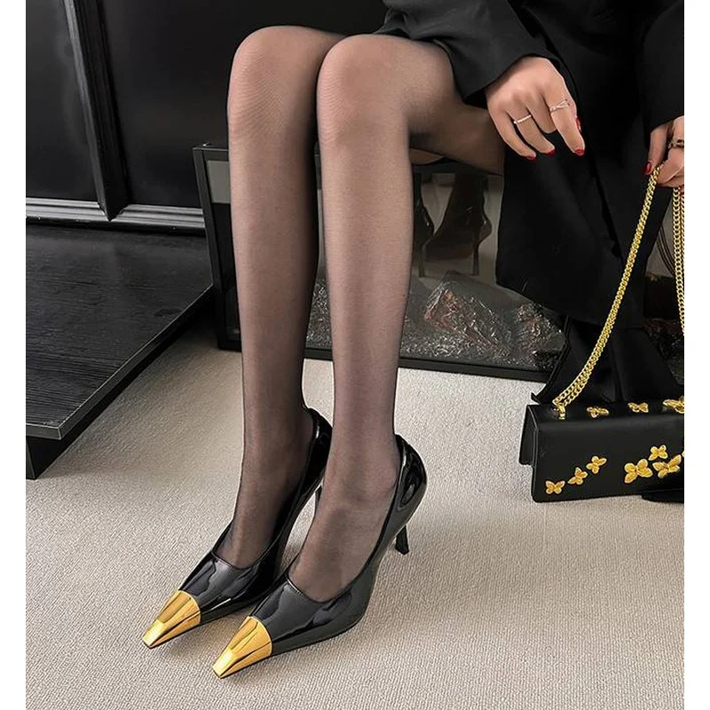Glam leopard cow heels metal toe, goatskin lining & non-slip sole. Shallow vamp blends allure and daily practicality for ladiF45