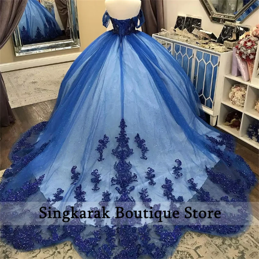Dulce azul apliques princesa Vestido para quinceañeras cuentas cristal Vestido De cumpleaños dulce 16 Vestido De 15 Años personalizado