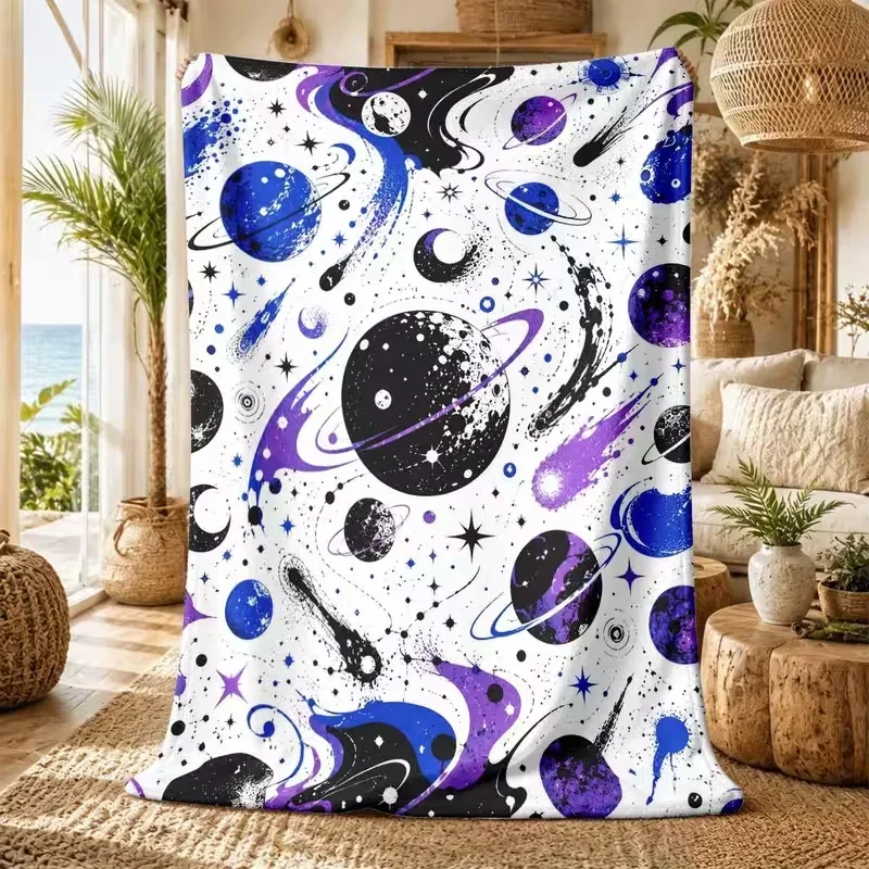 Dark Night Glowing Colorful Flower Lantern Print Blanket Starry Background Floral Light Pattern Soft Warm Blanket All Season
