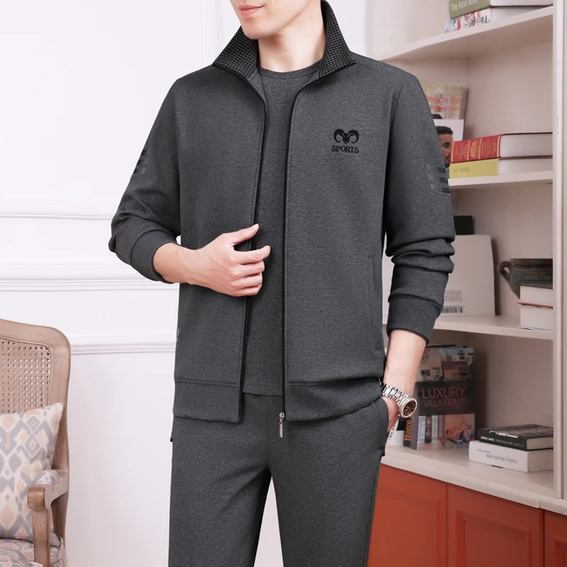 

Комплект спортивной одежды для мужчин среднего возраста: повседневная свободная футболка и брюки для весны и осени, удобная дышащая одежда из полиэстера для пап