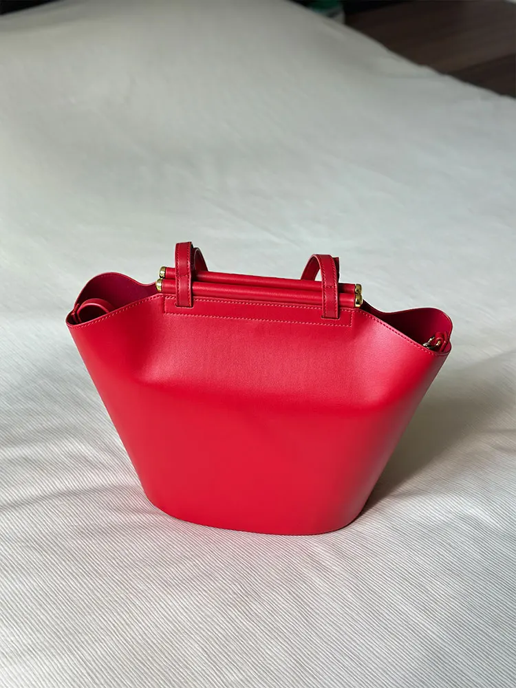 Red Bucket Bag Women's 2026 New Luxury Small Luxury High-End Single Shoulder Handbag Commuter Tote Bride Bag Soft Handle