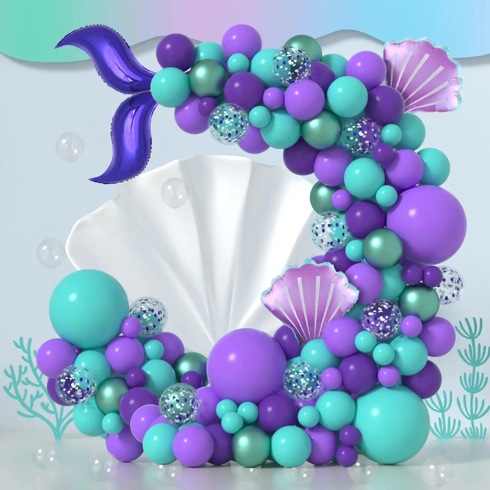 

Mermaid shaped Balloons Arch Kit Party Decorations Purple Teal Confetti Balloon Under The Sea Baby Shower Birthday Supplies