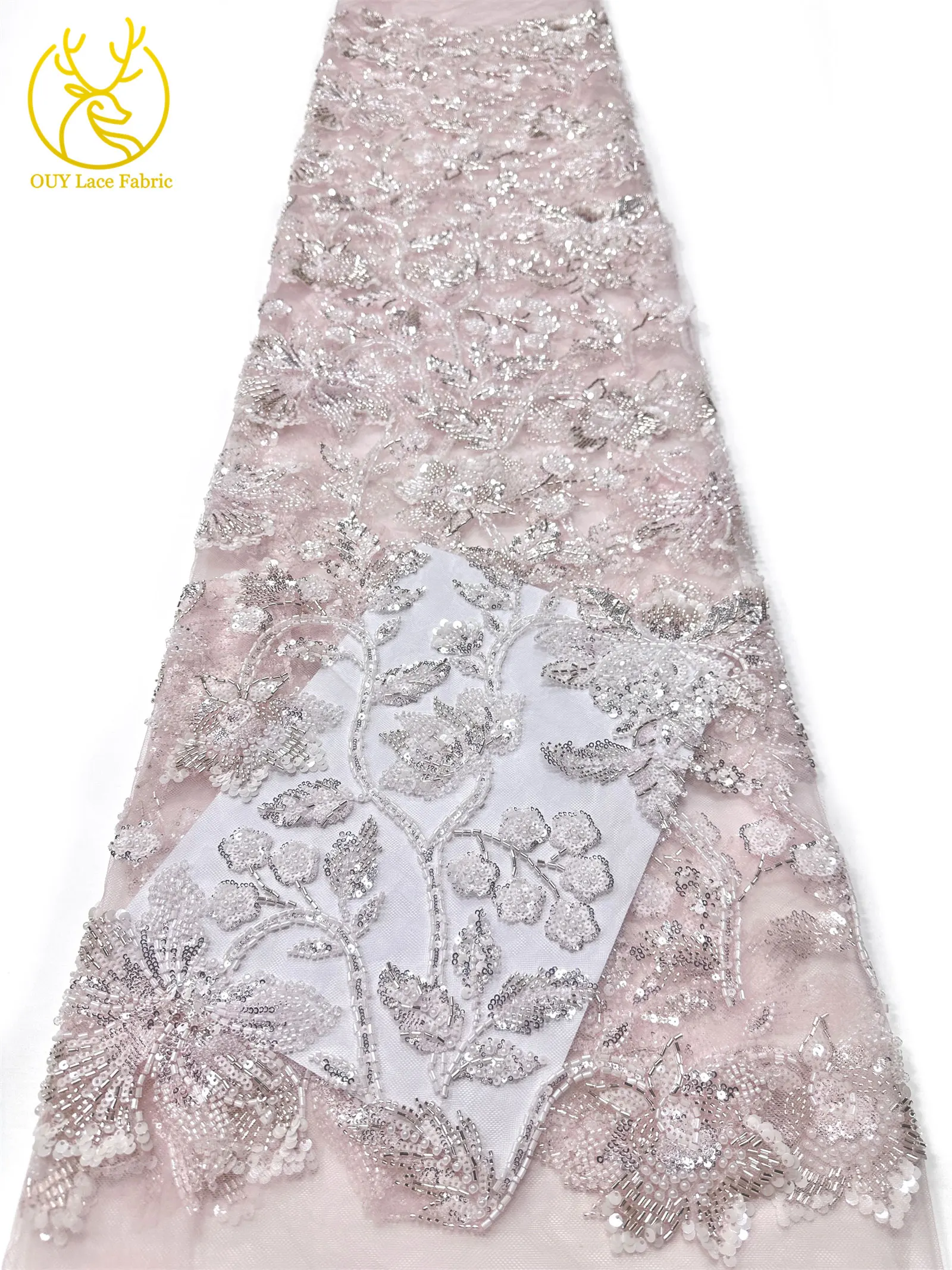 5 Yards Hochwertige Afrikanische Bräutigam-Perlenstickerei Luxuriöser Maßgefertigter Nigerianischer Französischer Pailletten-Tüllstoff für Damen Neues Abendkleid – Detail 19