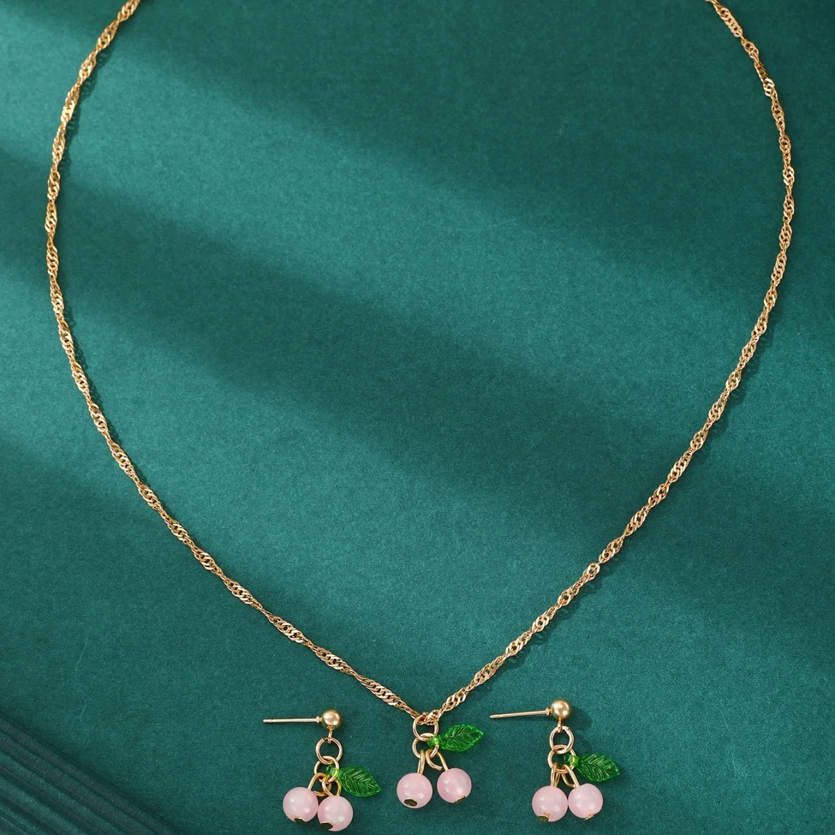 Cherry Red Necklace & Earring Set, Elegant Collarbone Chain