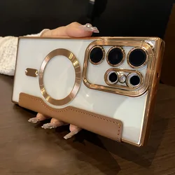 Flip Cover Plating Magnetic Clear Case For Samsung S26 S25 S24 Ultra S23 FE S22 Plus A55 A35 A15 Slot Card Wallet Leather Cases