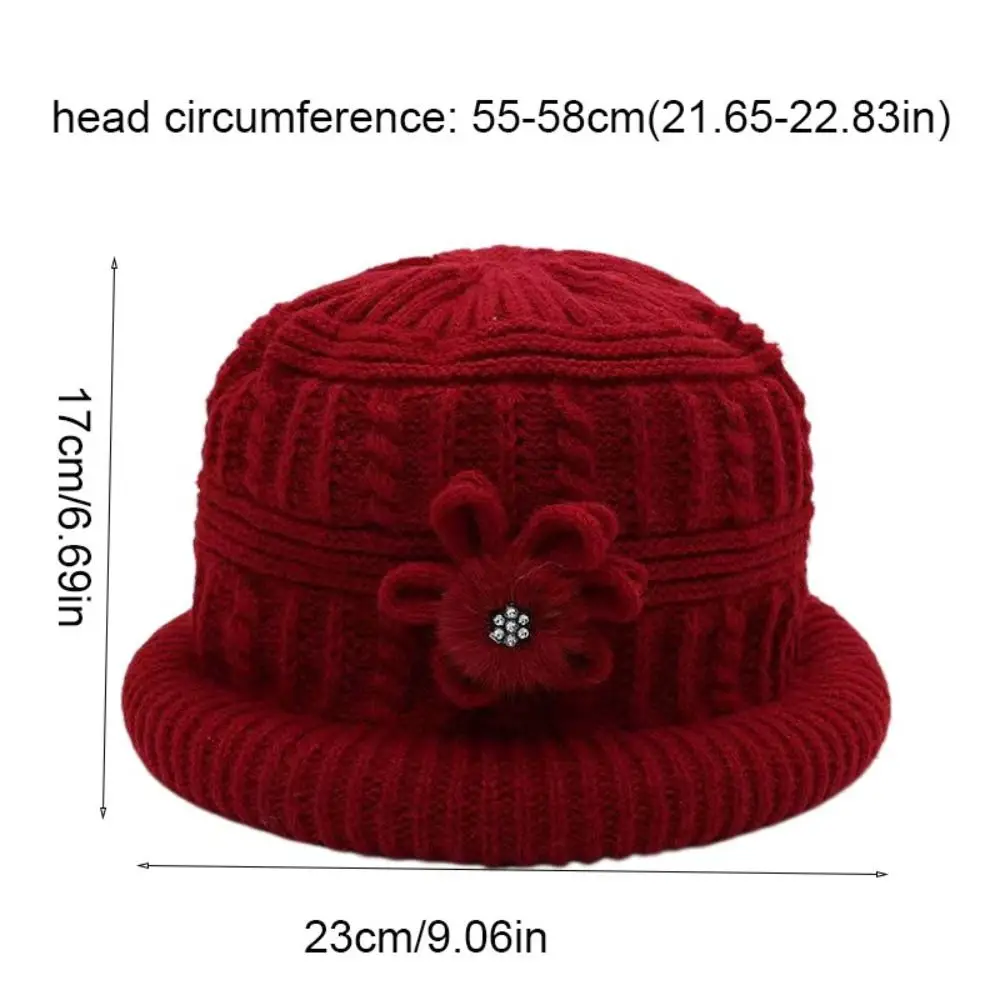 Sweet Flower Floral Knitted Bucket Hat Plush Crochet Woolen Hat Handmade Thickened Warm Fisherman Hat Apparel Accessories