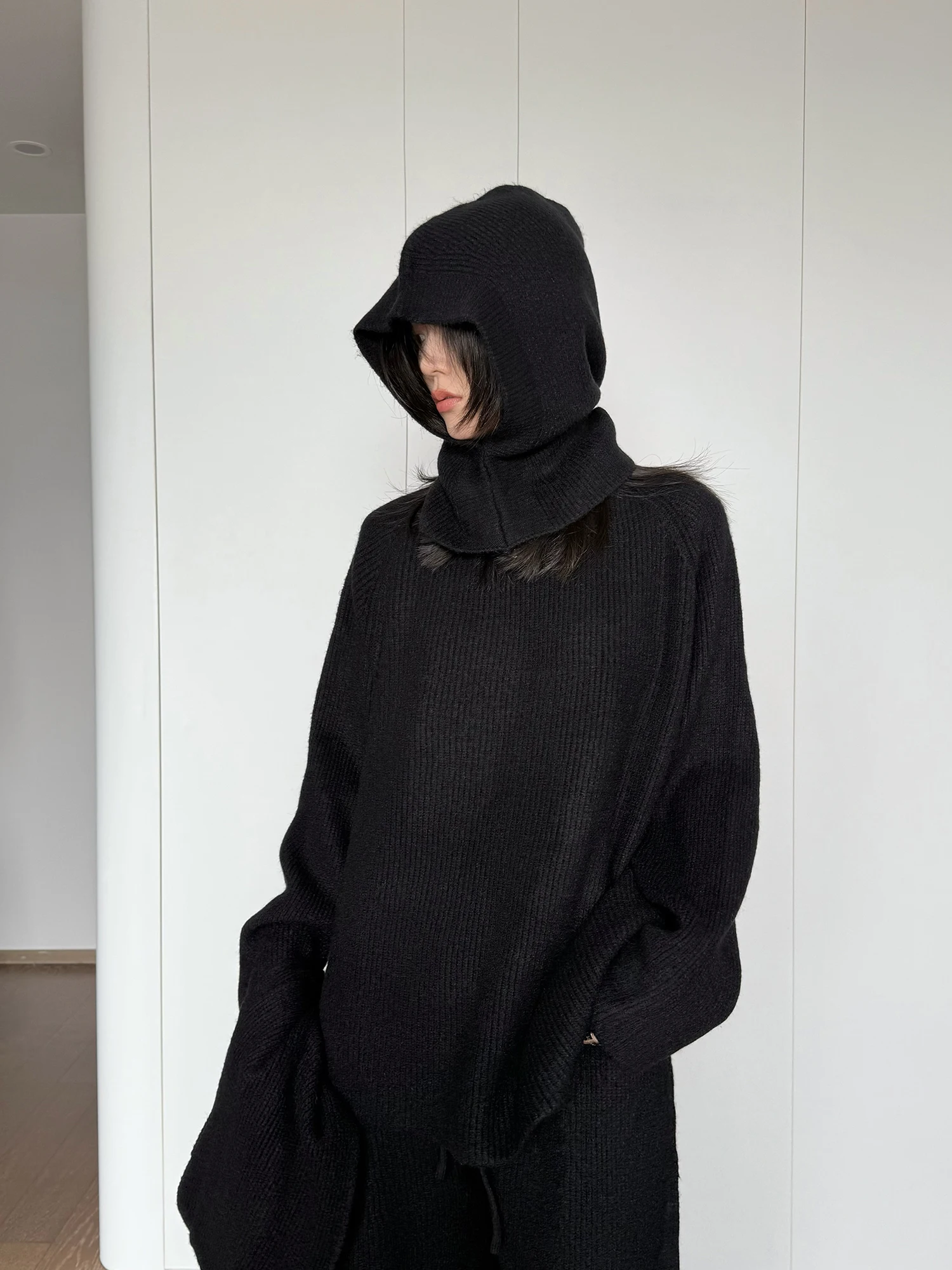 

Aboutkeke Winter Korean Sle Lazy Knitted Sweater Scarf Hat Long Pants Four Piece Set Soft Casual Ensemble Women's Faion