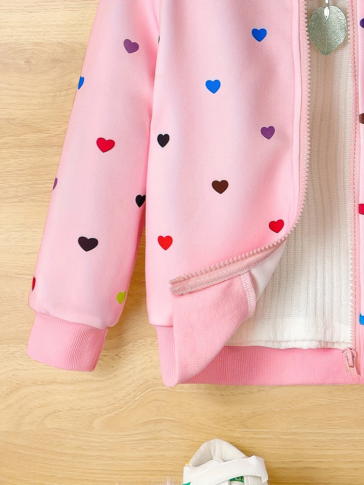 Girls Colorful Love Print Zipper Jacket Children\'s Spring and Autumn Casual Coat