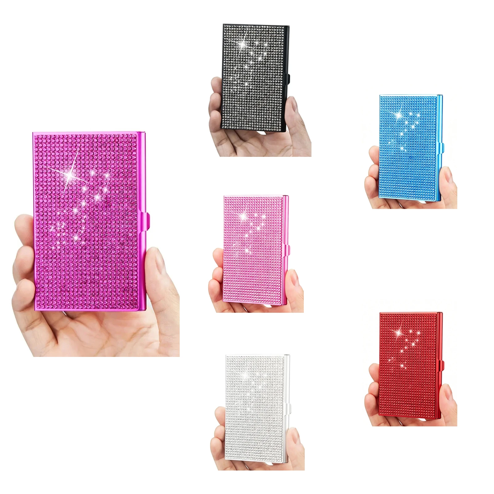 1Pcs Sparkling Rhinestone Cardcase Name Card Box Business Card Holder Organizer