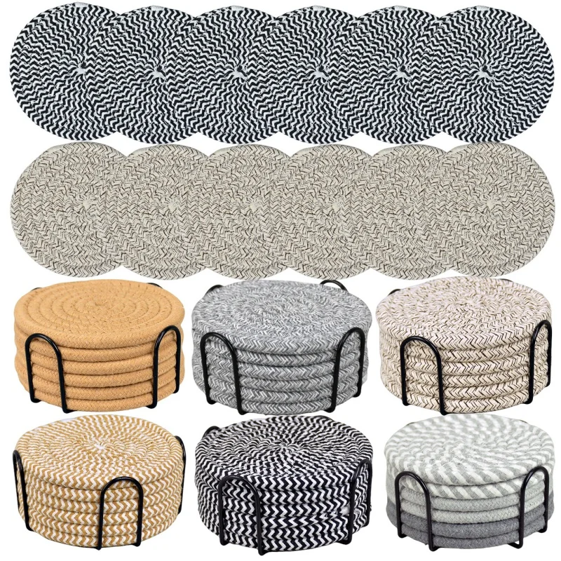 Cross-Border Amazon Woven round Non-Slip Anti-Scald Cotton Yarn Placemat Western Restaurant Table Insulation Mat Cup Used in Hom