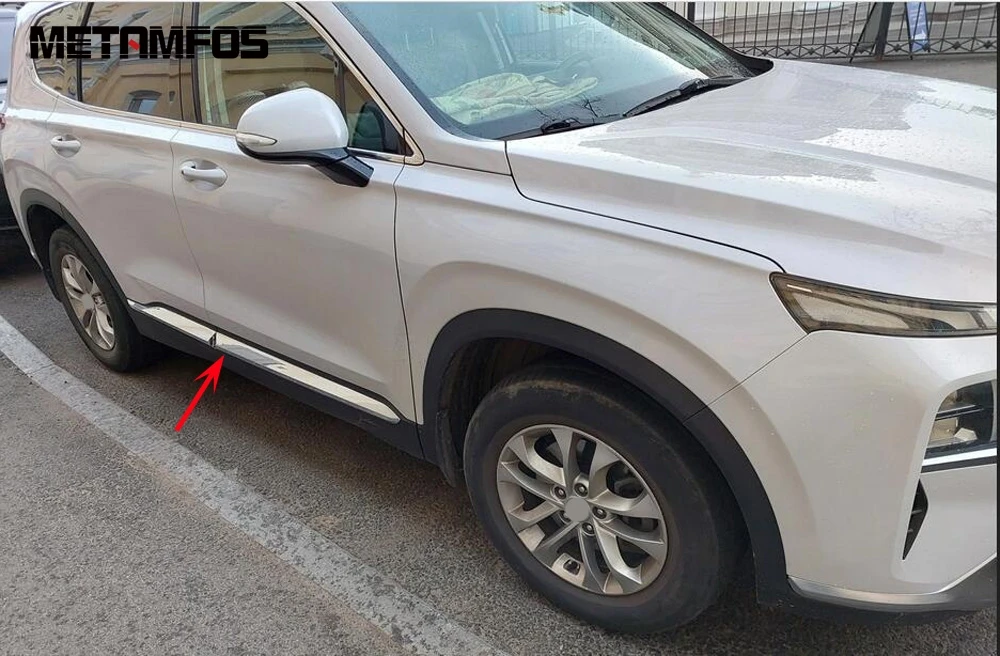 لشركة هيونداي سانتا في 2019-2021 2022 2023 ألياف الكربون الباب الجانب قطاع الجسم تنورة صب الكسوة ملصق اكسسوارات تصفيف السيارة